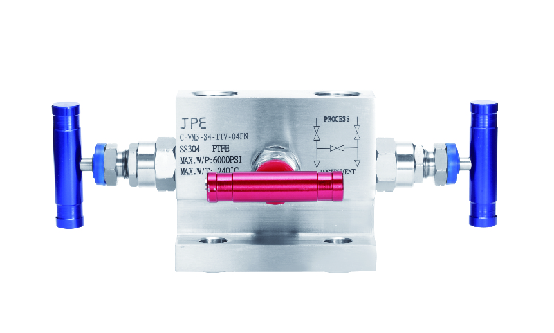 SS316L JPE 三阀组单法兰T型1/2"内螺纹NPT (附PTFE的垫片)